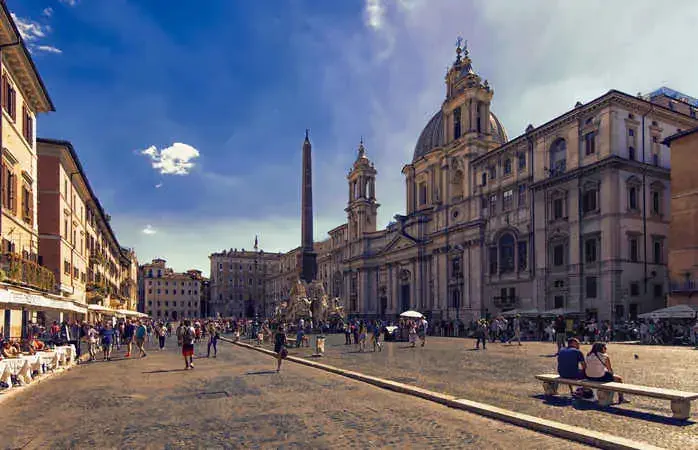 Piazza Navona is a famous piazza in Rome, Italy; it is a highly significant example of Baroque Roman architecture. Photo taken in May.